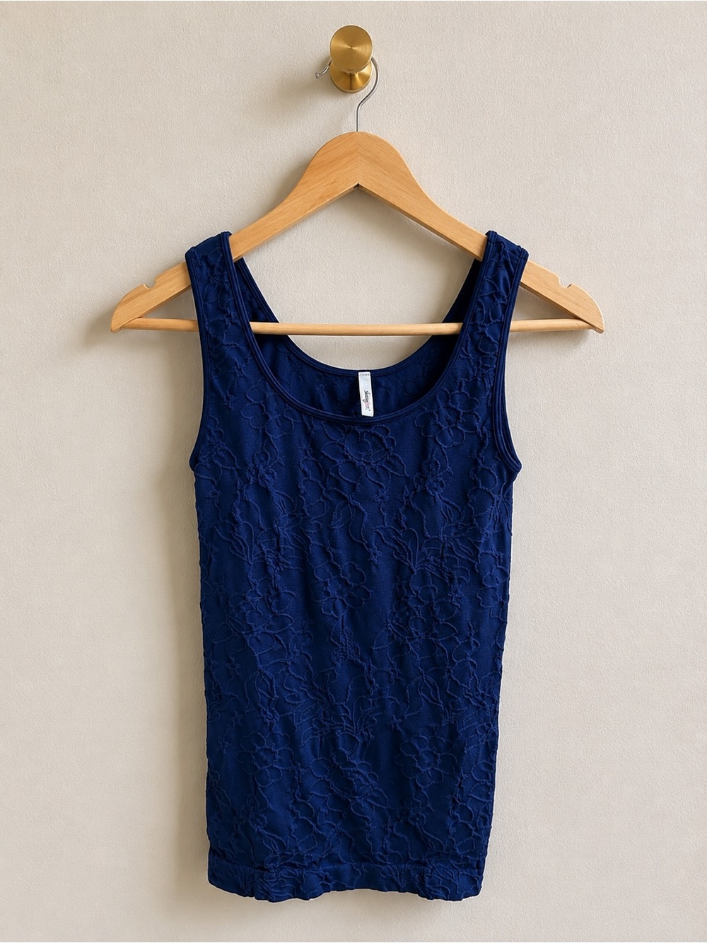 Skinny Tees Navy Blue Floral Textured Stretch Tank Top -  One Size